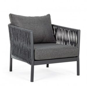 Lounge havestol i aluminium, tetoron og olefin B80 cm - Charcoal/Grå