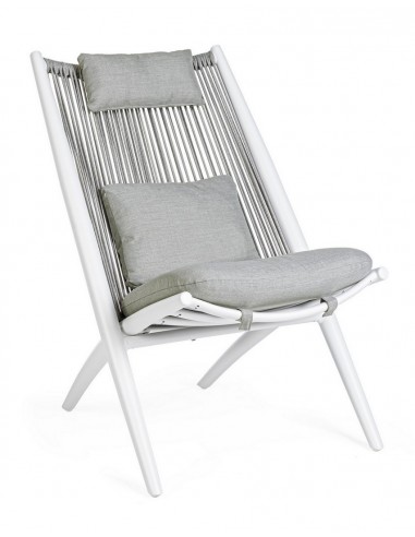 Lounge havestol i aluminium, reb og polyester H98 cm - Hvid/Lysegrå