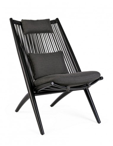 Lounge havestol i aluminium, reb og polyester H98 cm - Sort/Charcoal