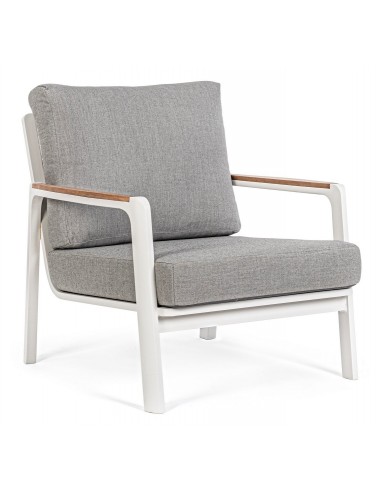 Lounge havestol i aluminium, teaktræ og akryl H86 cm - Hvid/Lysegrå/Teak