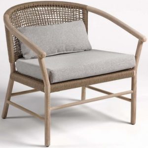 ION Lounge havestol i teaktræ og reb H75 cm - Stengrå/Kamel