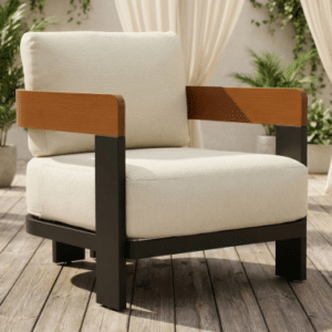Lounge havestol i aluminium og olefin H80 cm - Mørkegrå/Beige