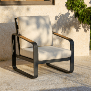 Lounge havestol i metal, træ og olefin H90 cm - Mørkegrå/Beige